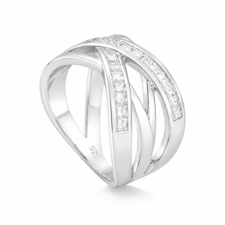 Anillo de Plata de Ley con Circonitas y Chapado en Oro - J124336M