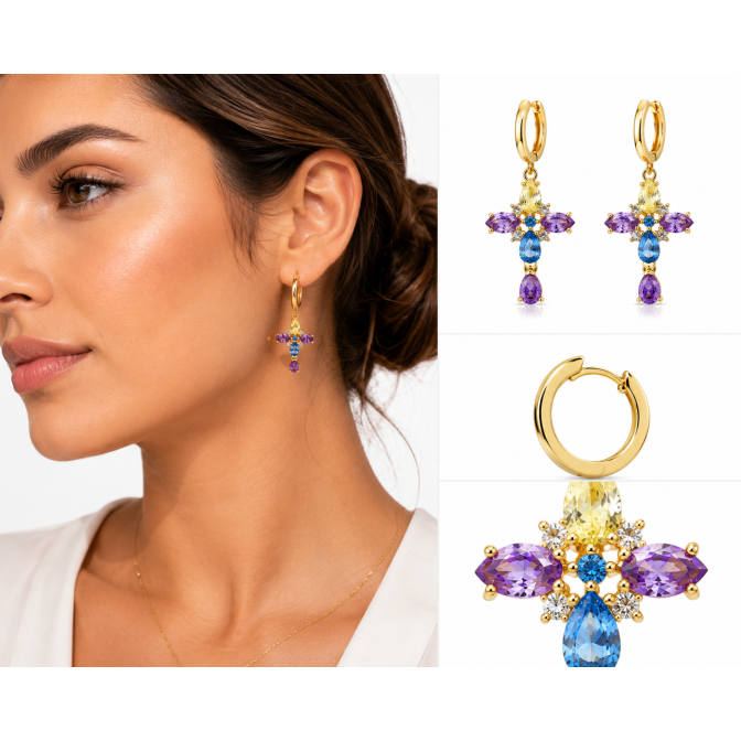 Aretes Colgantes de Cruz... 2