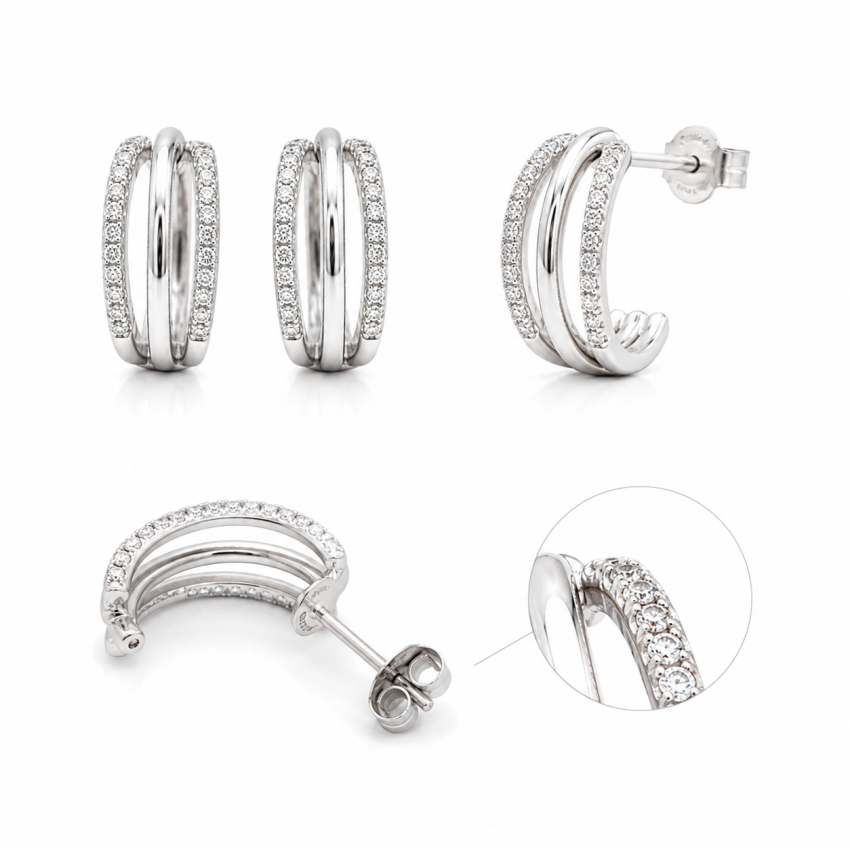Aros Triples Plata de Ley 925 con...