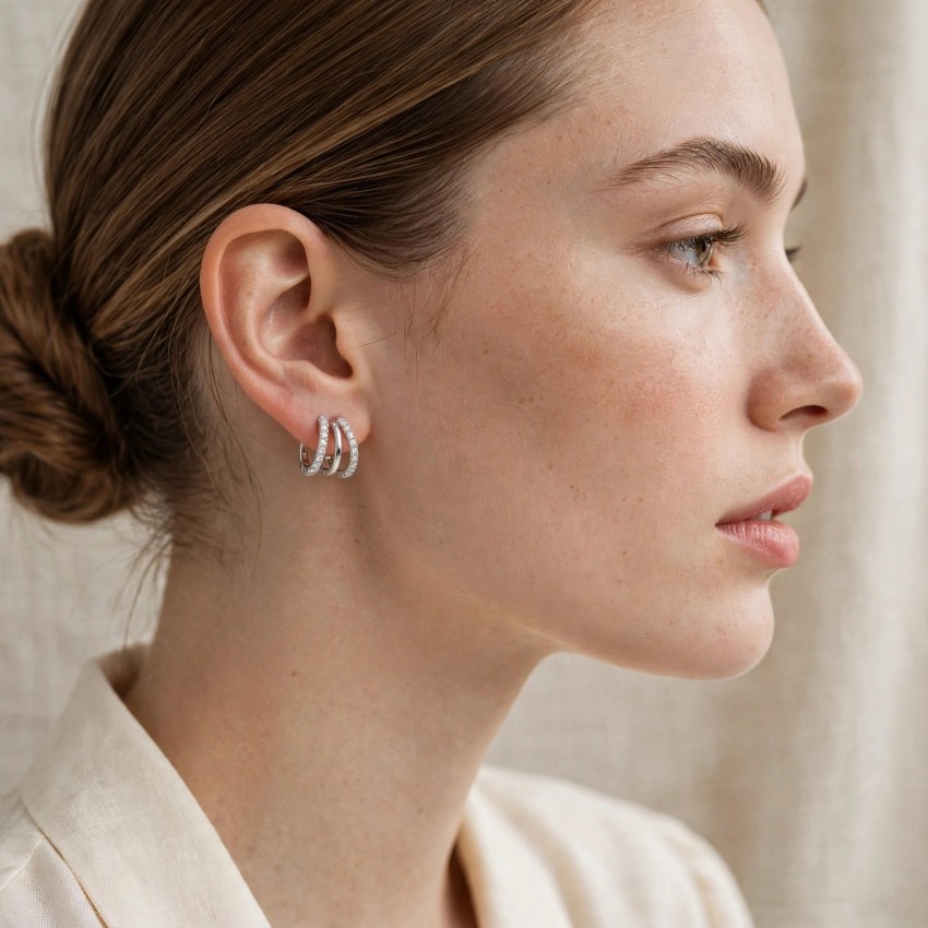 Aros Triples Plata de Ley 925 con...