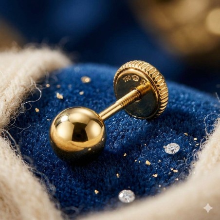 Pendientes Bola Oro 18k 4mm Cierre Tuerca