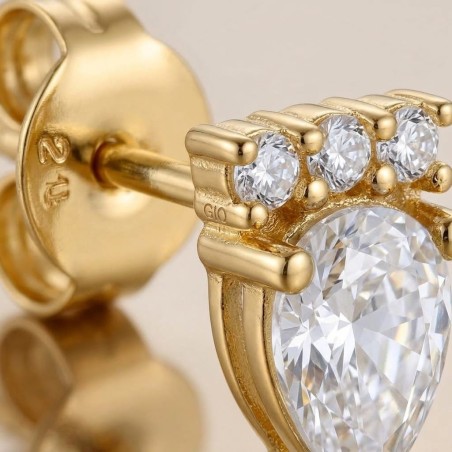 Pendientes de Plata de Ley 925 Chapados en Oro 18k Circonitas Blancas Perilla