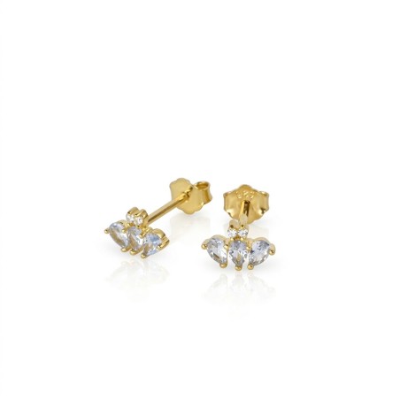 Pendientes de Plata de Ley 925 Chapados en Oro 18k Circonitas Blancas Trío