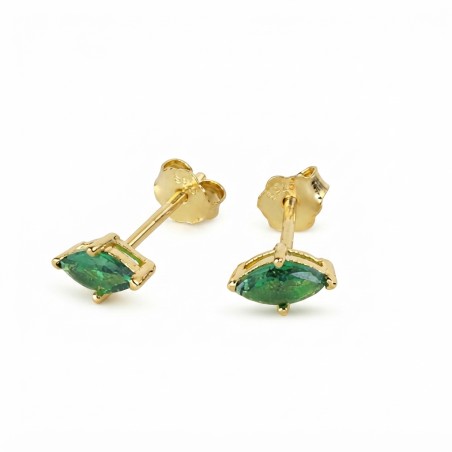 Pendientes de Plata de Ley 925 Chapados en Oro 18k Circonitas Verdes Marquise