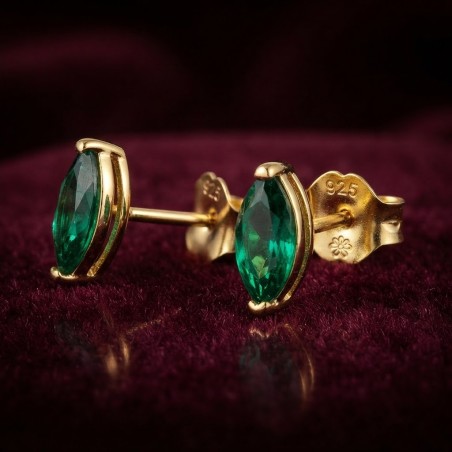 Pendientes de Plata de Ley 925 Chapados en Oro 18k Circonitas Verdes Marquise