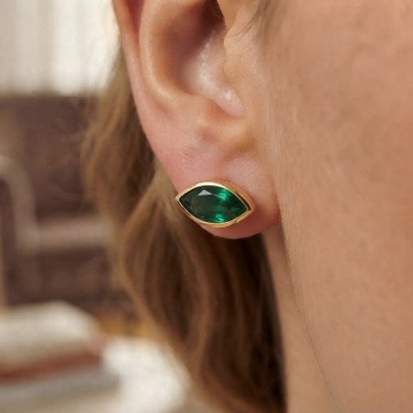Pendientes de Plata de Ley 925 Chapados en Oro 18k Circonitas Verdes Marquise