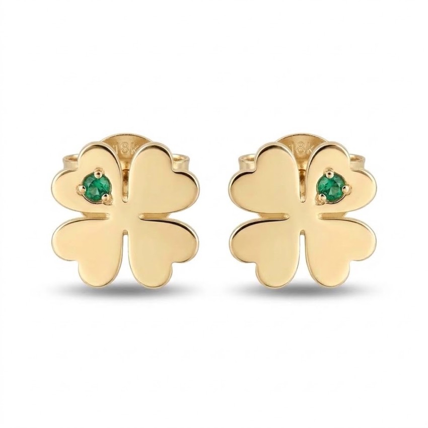 Pendientes Oro 18k Trébol con Circonita