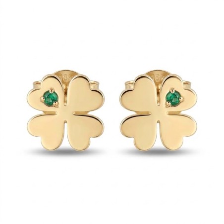 Pendientes Oro 18k Trébol con Circonita