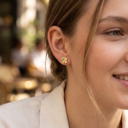 Pendientes Oro 18k Trébol con Circonita