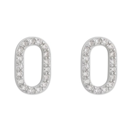 Pendientes Botón Ovalados con Circonitas en Plata de Ley 925 Rodiada 13x8 mm