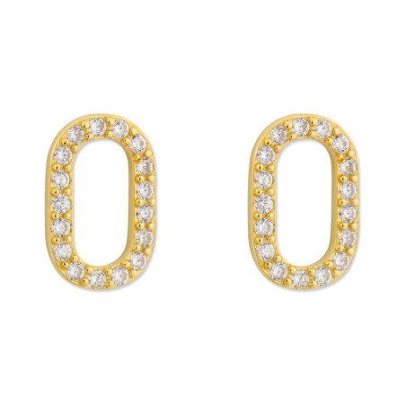 Pendientes Botón Ovalados con Circonitas en Plata 925 Chapados en Oro 18k 13x8 mm