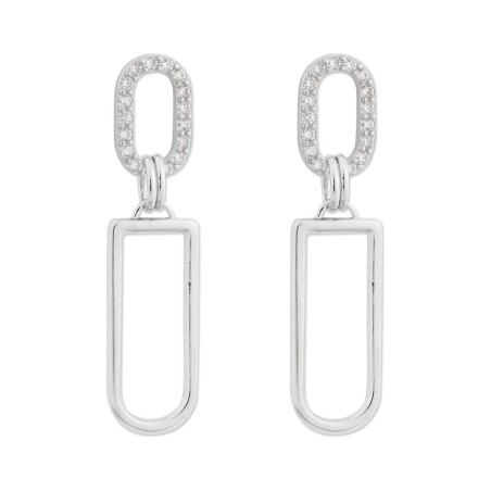 Pendientes Largos Eslabón Oval con Circonitas y Rectángulo en Plata 925 Rodiada 47 mm