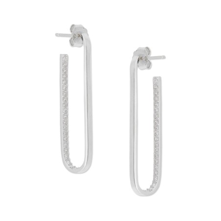 Aros Rectangulares Paperclip Largos con Circonitas en Plata 925 Rodiada 41 mm