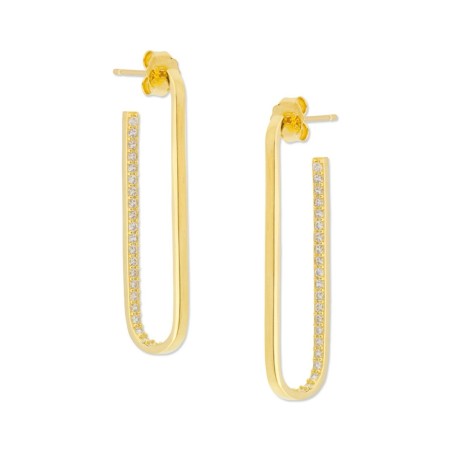 Aros Rectangulares Paperclip Largos con Circonitas en Plata 925 Chapados en Oro 18k 41 mm