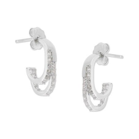 Aros Dobles Ovalados con Circonitas en Plata 925 Rodiada 17 mm