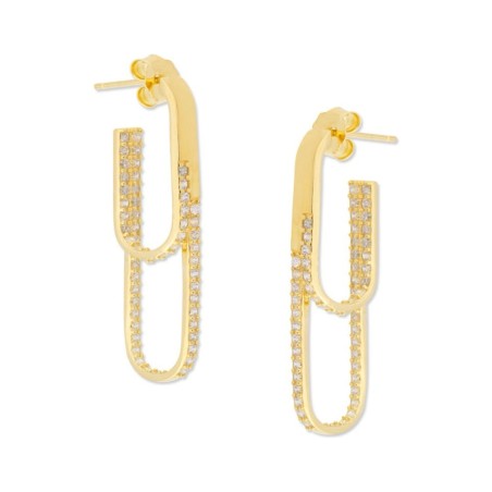 Aros Dobles Ovalados con Circonitas en Plata 925 Chapados en Oro 18k 27 mm
