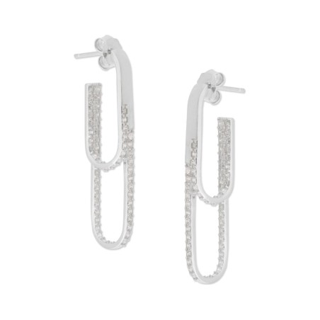 Aros Dobles Ovalados Largos con Circonitas en Plata 925 Rodiada 41 mm