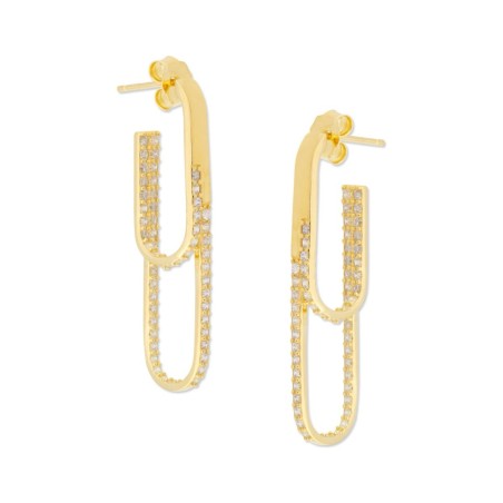 Pendientes Aros Dobles Ovalados de Plata de Ley 925 Chapada en Oro 18k con Circonitas 41 mm