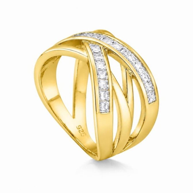 Anillo entrelazado de plata de ley 925 chapado en oro 18k con circonitas