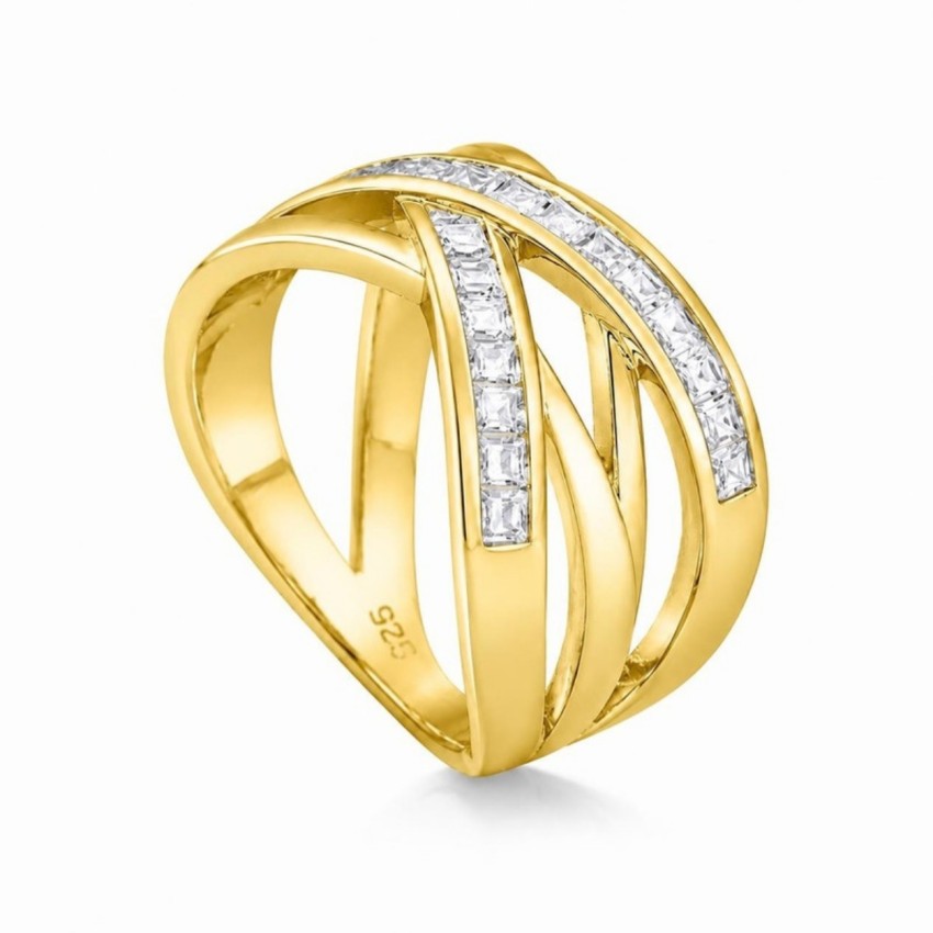 Anillo entrelazado de plata de ley 925 chapado en oro 18k con circonitas
