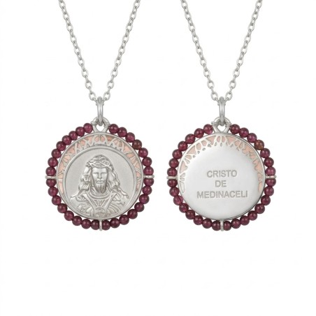 Medalla de Plata de Ley Chapada en Oro Cristo de Medinaceli con Amatista