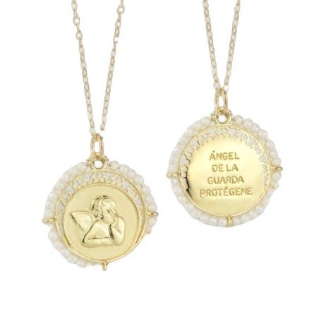 Gargantilla Ángel de la Guarda con Perlas 25mm · Plata de Ley 925 · Chapada en Oro 18k o Rodiada