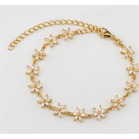 Pulsera de Plata de Ley con Circonitas y Motivos Florales