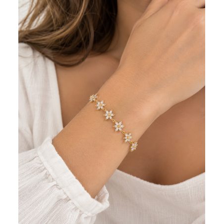 Pulsera de Plata de Ley con Circonitas y Motivos Florales