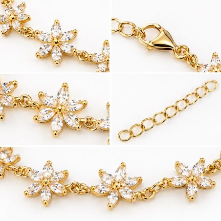 Pulsera de Plata de Ley con Circonitas y Motivos Florales